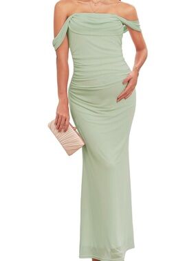 Off-the-Shoulder Green Maternity Dress